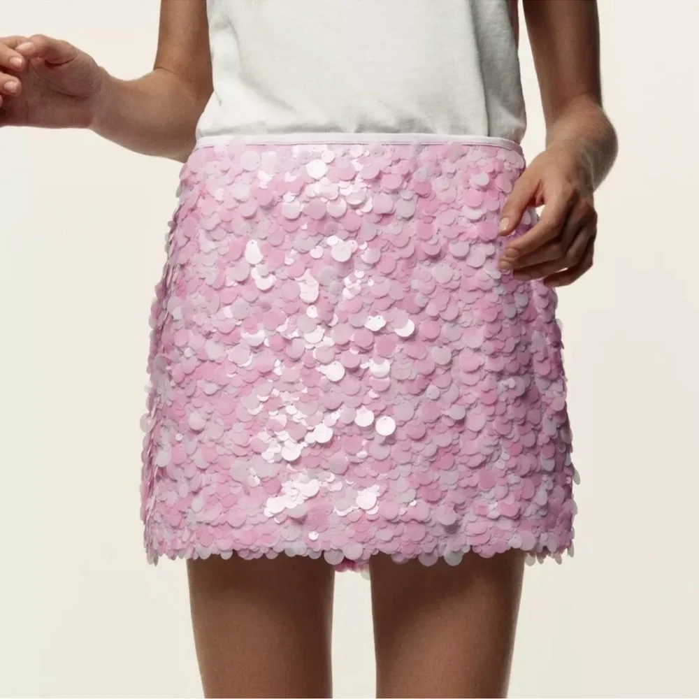 Zara Bubble gum Pink Sequin Mini Skirt